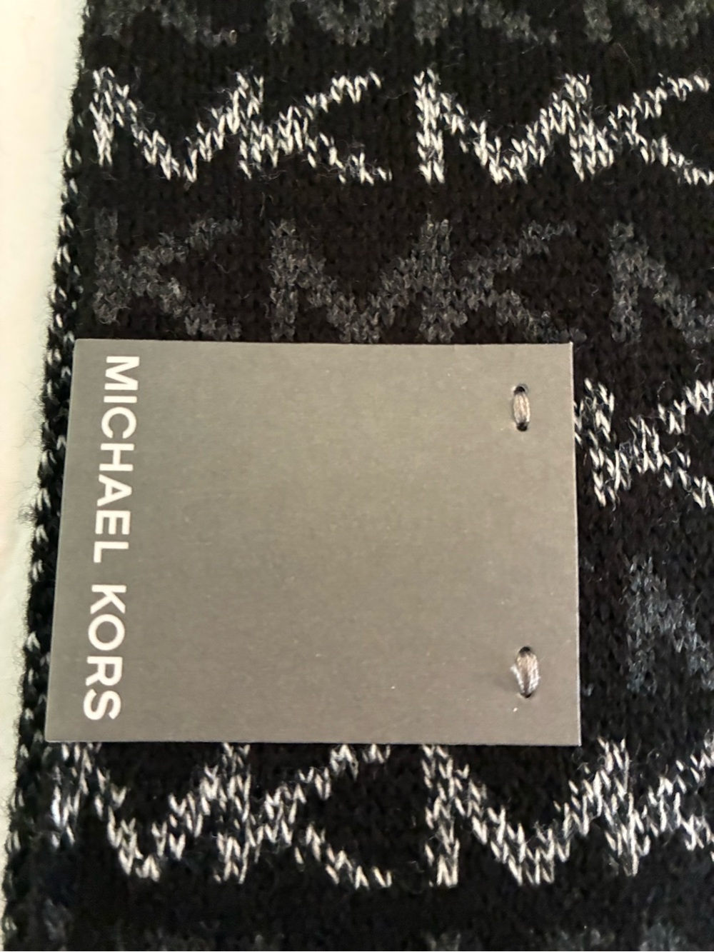 Michael Kors Black & Gray MK Logo Knit Scarf and Hat Set